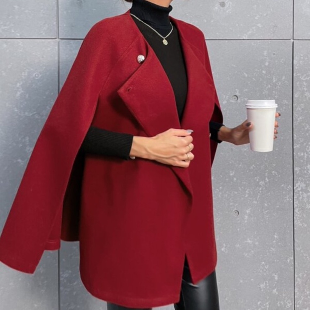 Cozy Black Button up Classic Cape Jacket Coat Work - Picture 4 of 14
